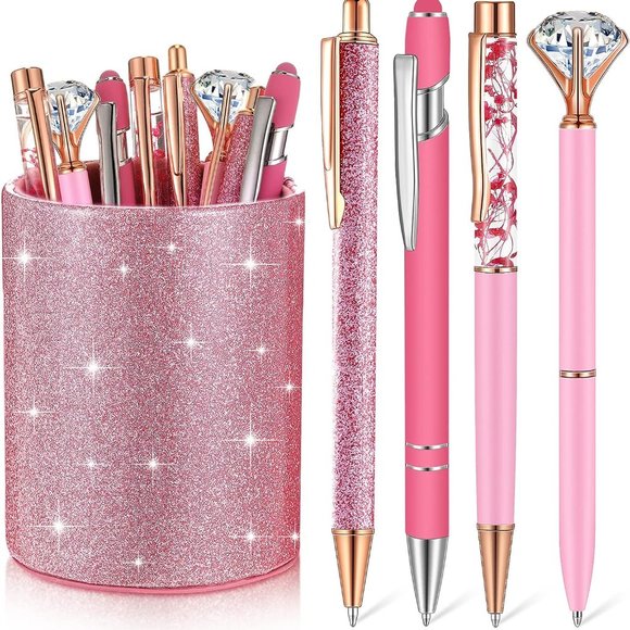 NWT Sparkling Bling Glitter Cup With 8 Ballpoint Pen Set Desk Set + FREE Gift - Picture 2 of 9